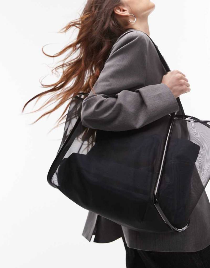 Topshop - Sutton - Schultertasche aus Netzstoff in Schwarz von Topshop