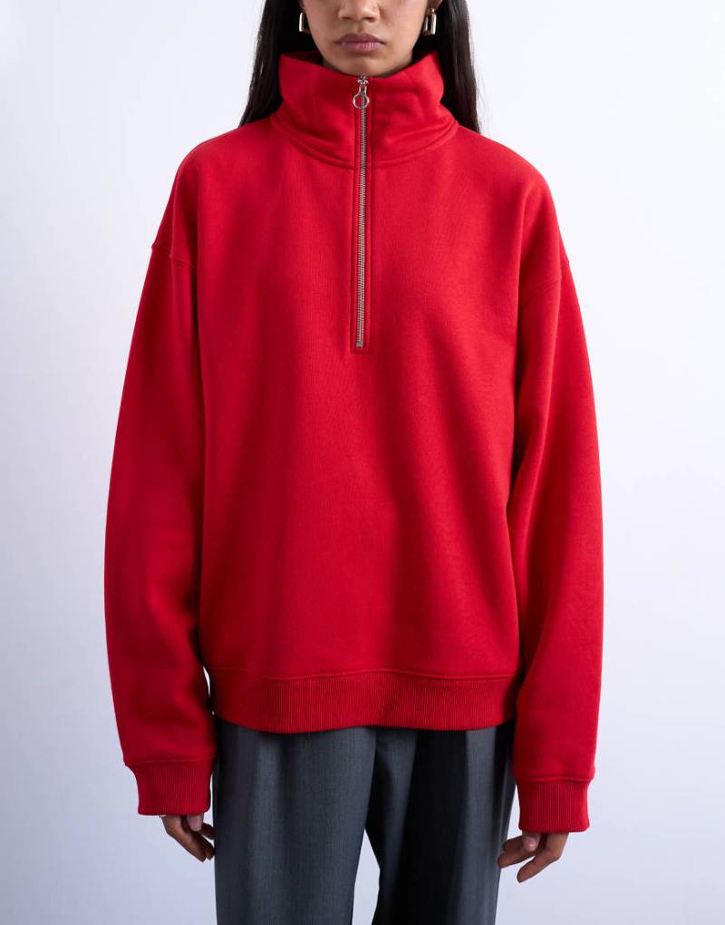 Topshop - Sweatshirt in Rot mit kurzem Reißverschluss von Topshop