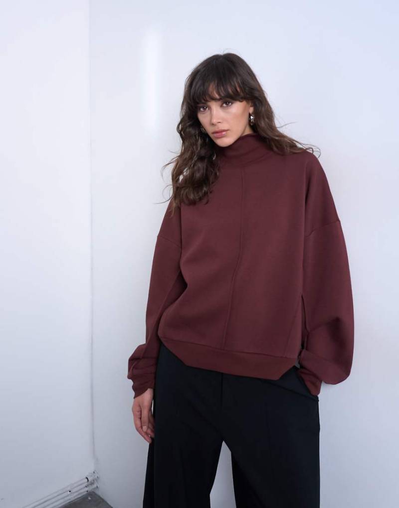 Topshop - Sweatshirt in Schokobraun mit Stehkragen und Ziernaht-Brown von Topshop