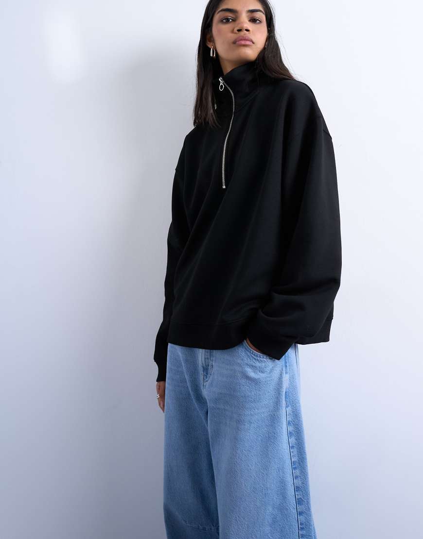 Topshop - Sweatshirt in Schwarz mit kurzem Reißverschluss von Topshop