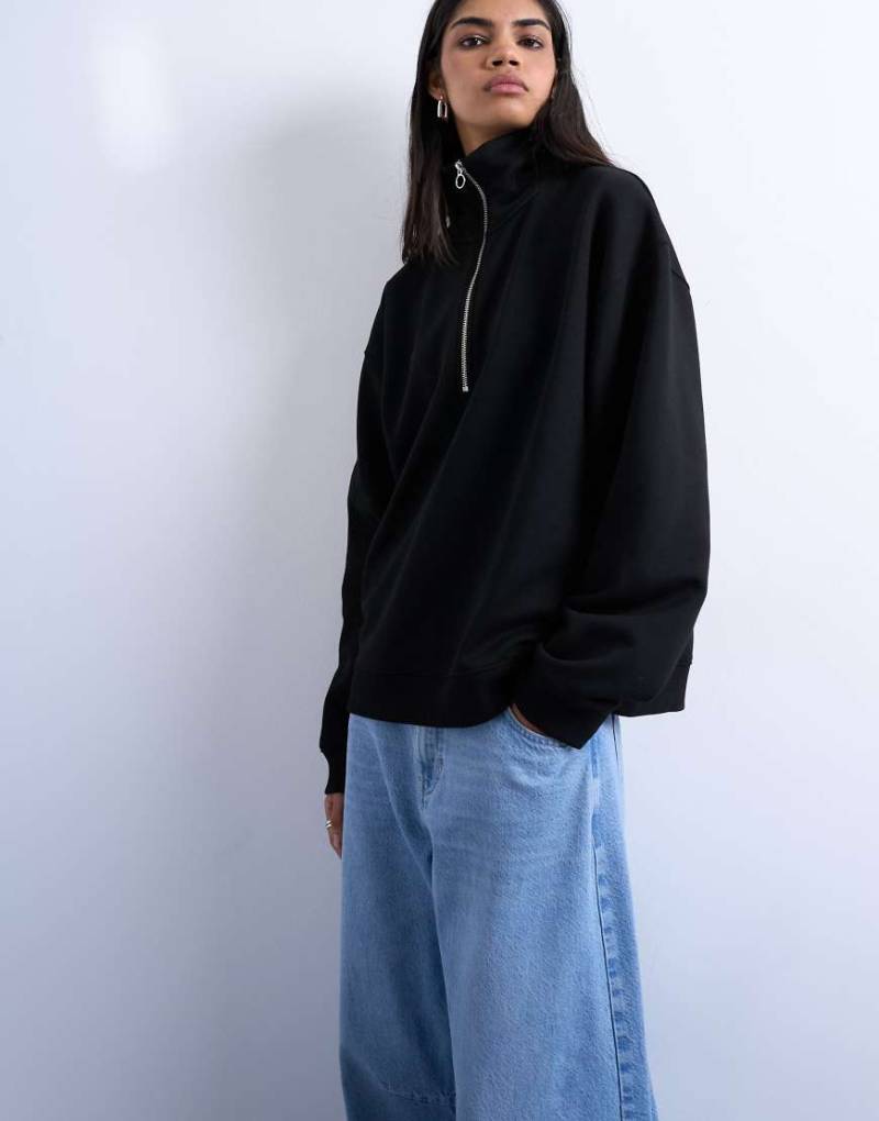 Topshop - Sweatshirt in Schwarz mit kurzem Reißverschluss von Topshop