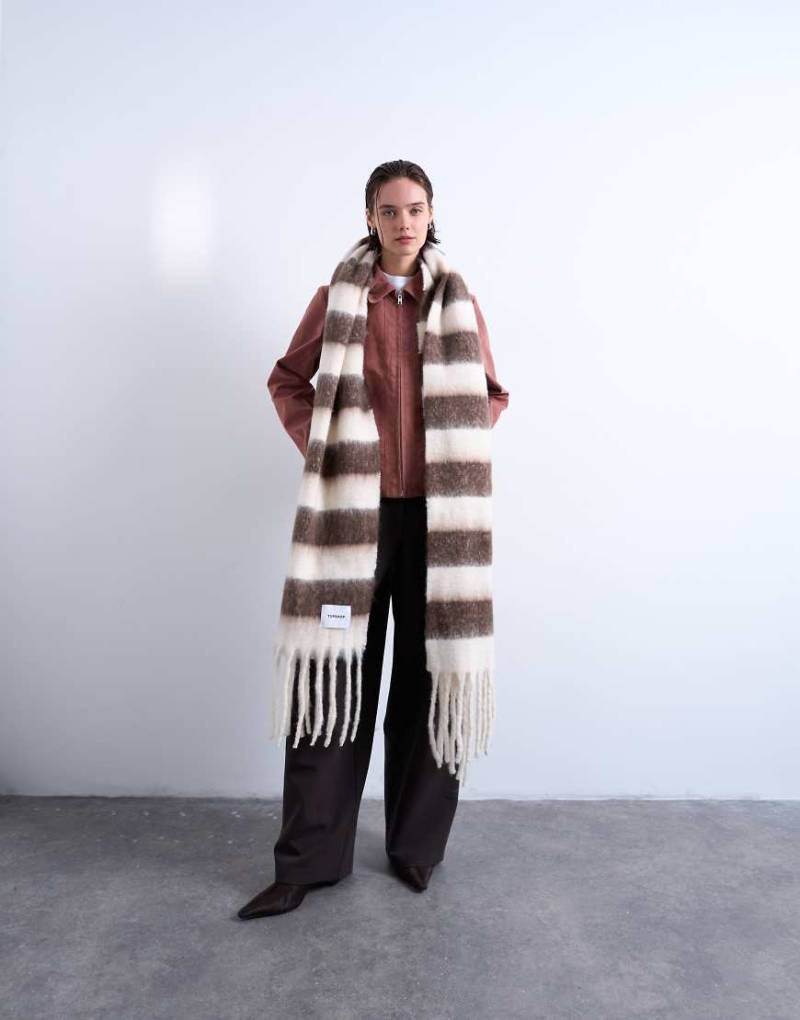 Topshop - Sydney - Decken-Schal in Braun und Weiß gestreift-Bunt von Topshop