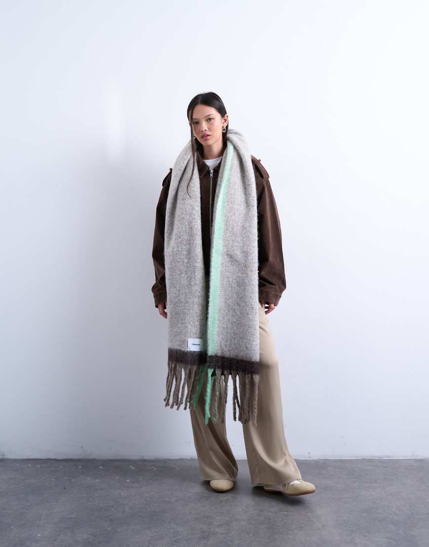 Topshop - Sydney - Deckenschal in Schokobraun und Minzgrün-Brown von Topshop