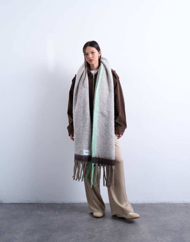 Topshop - Sydney - Deckenschal in Schokobraun und Minzgrün-Brown von Topshop