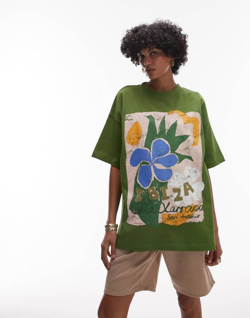 Topshop - T-Shirt aus Jersey in Grün mit „Ibiza"-Grafikprint von Topshop