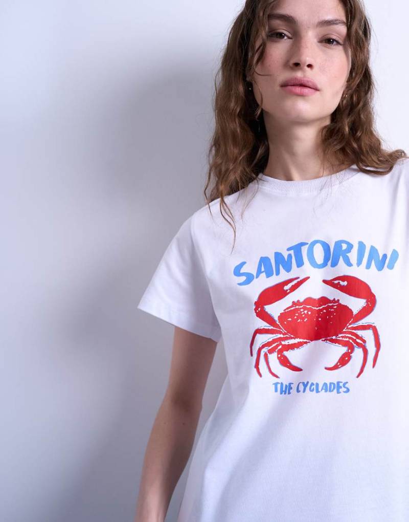 Topshop - T-Shirt für jeden Tag in Weiß mit Santorini-Grafik von Topshop