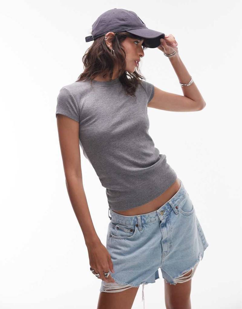 Topshop - T-Shirt für jeden Tag in meliertem Anthrazit-Grau von Topshop