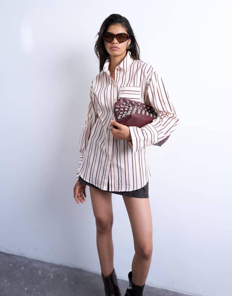 Topshop - Taillierte Oversize-Hemdbluse aus Popeline mit Streifen-Orange von Topshop