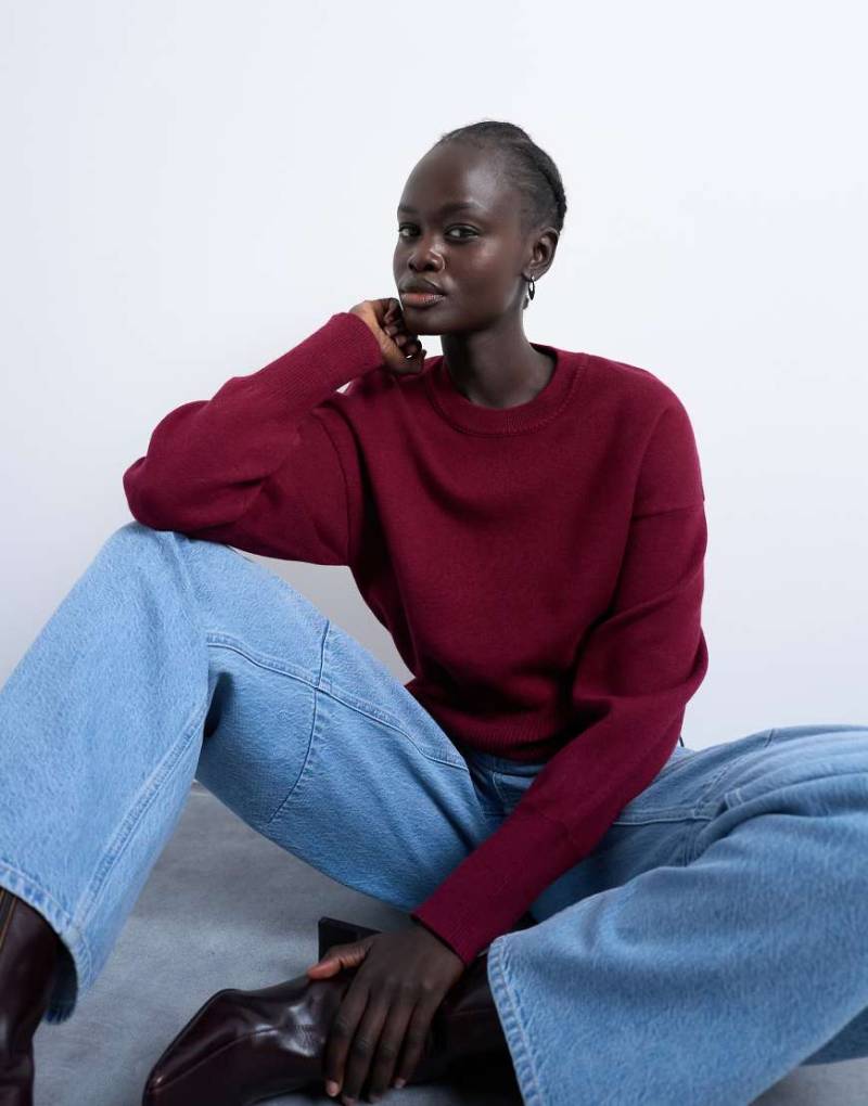 Topshop - Taillierter Pullover aus kompaktem Strick in Burgunderrot von Topshop