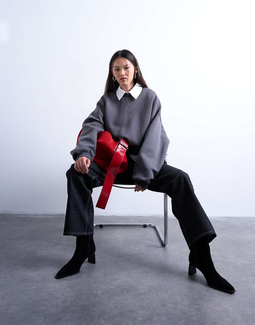 Topshop - Tailliertes Oversize-Sweatshirt aus neoprenartigem Material in Grau von Topshop