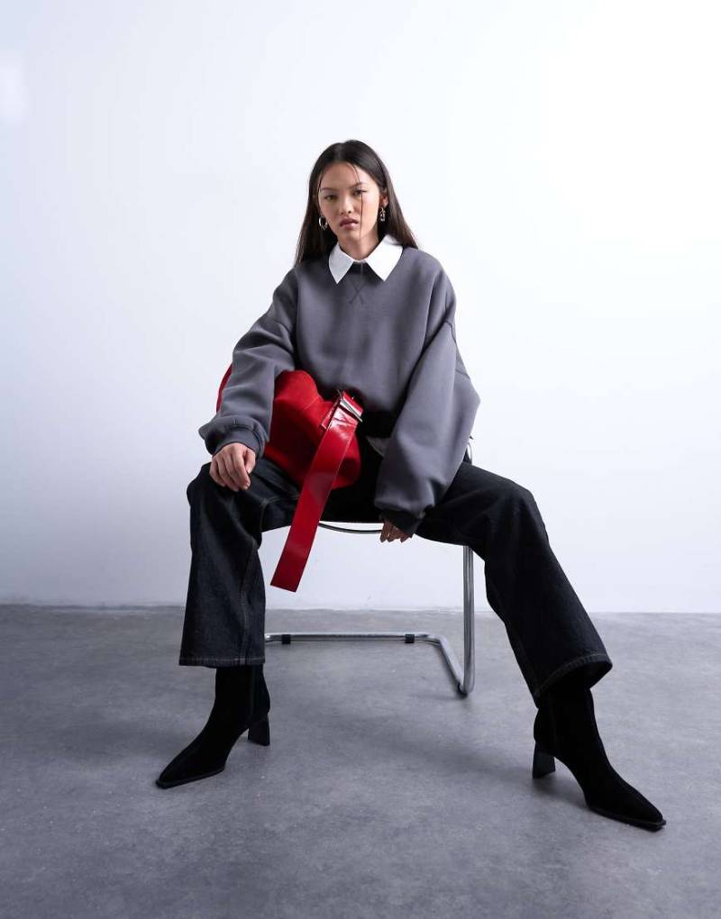 Topshop - Tailliertes Oversize-Sweatshirt aus neoprenartigem Material in Grau von Topshop