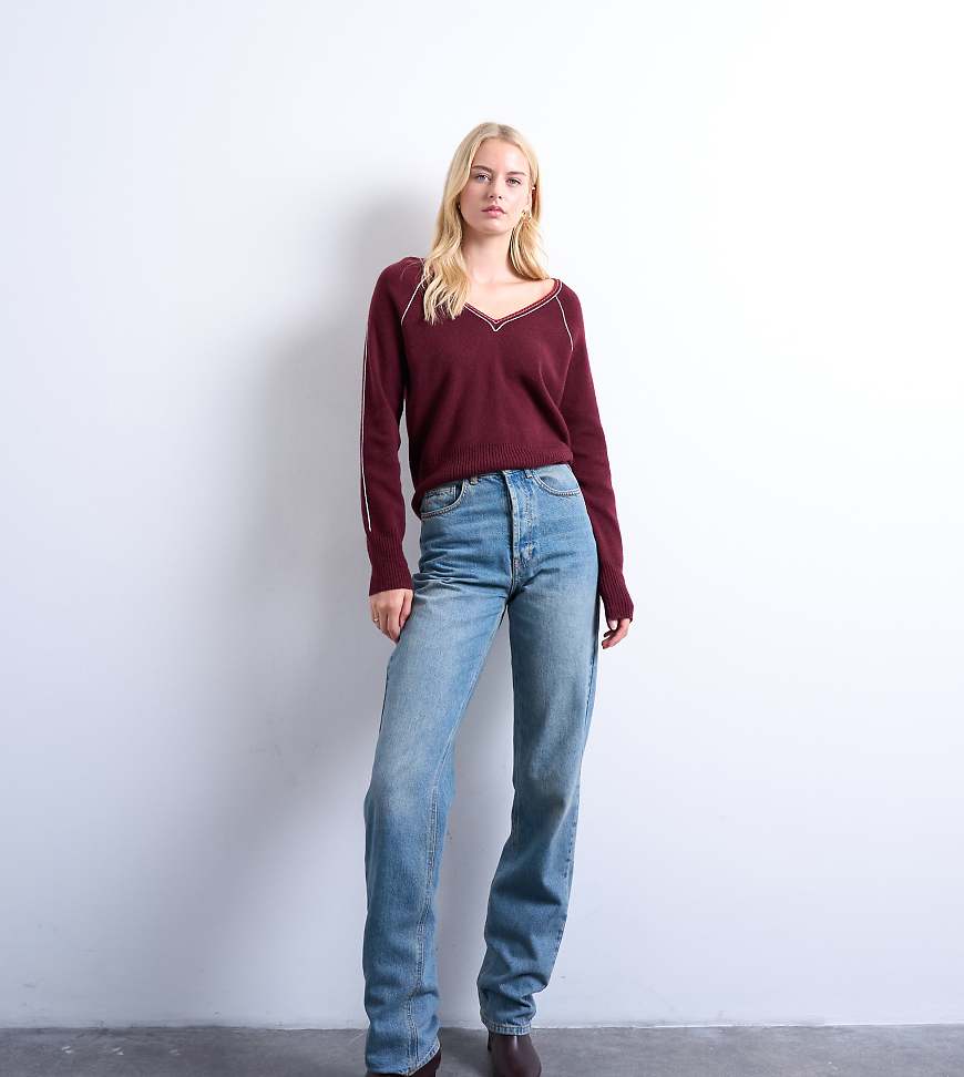 Topshop Tall - Kort - Straight Jeans in Mittelblau mit hohem Bund von Topshop