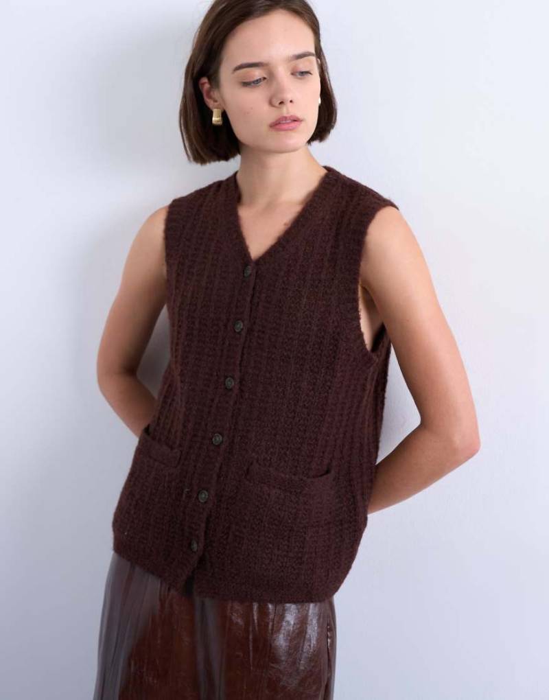 Topshop - Tanktop in Braun aus Strukturstrick mit Tasche-Brown von Topshop