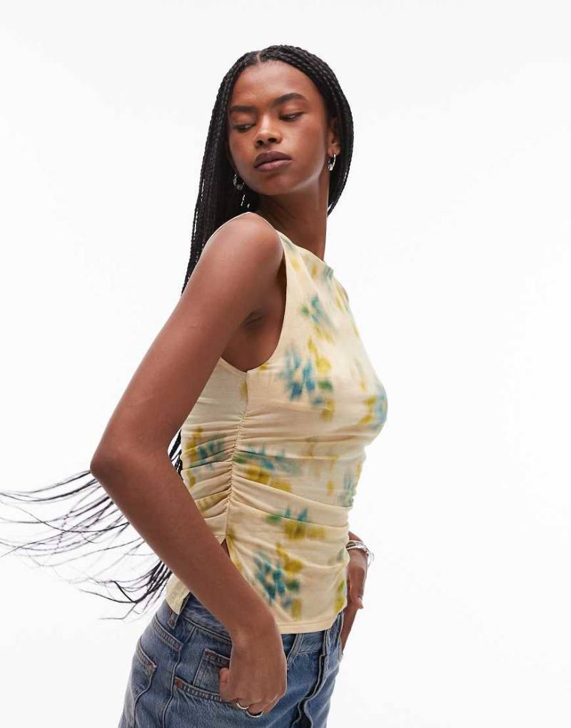 Topshop - Tanktop in Buttermilchgelb mit verschwommenem Blumenmuster und U-Boot-Ausschnitt-Orange von Topshop