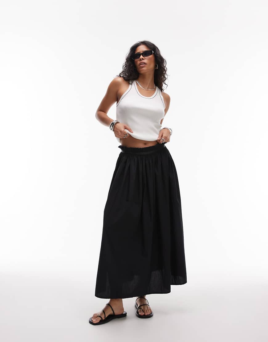 Topshop - Tellerrock aus gewaschener Baumwolle in Schwarz mit Knitterstruktur von Topshop