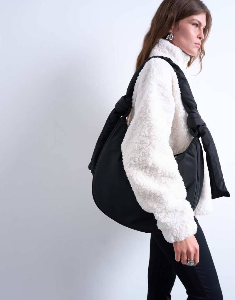 Topshop - Terry - Nylon-Schultertasche in Schwarz mit Reißverschlusstasche von Topshop