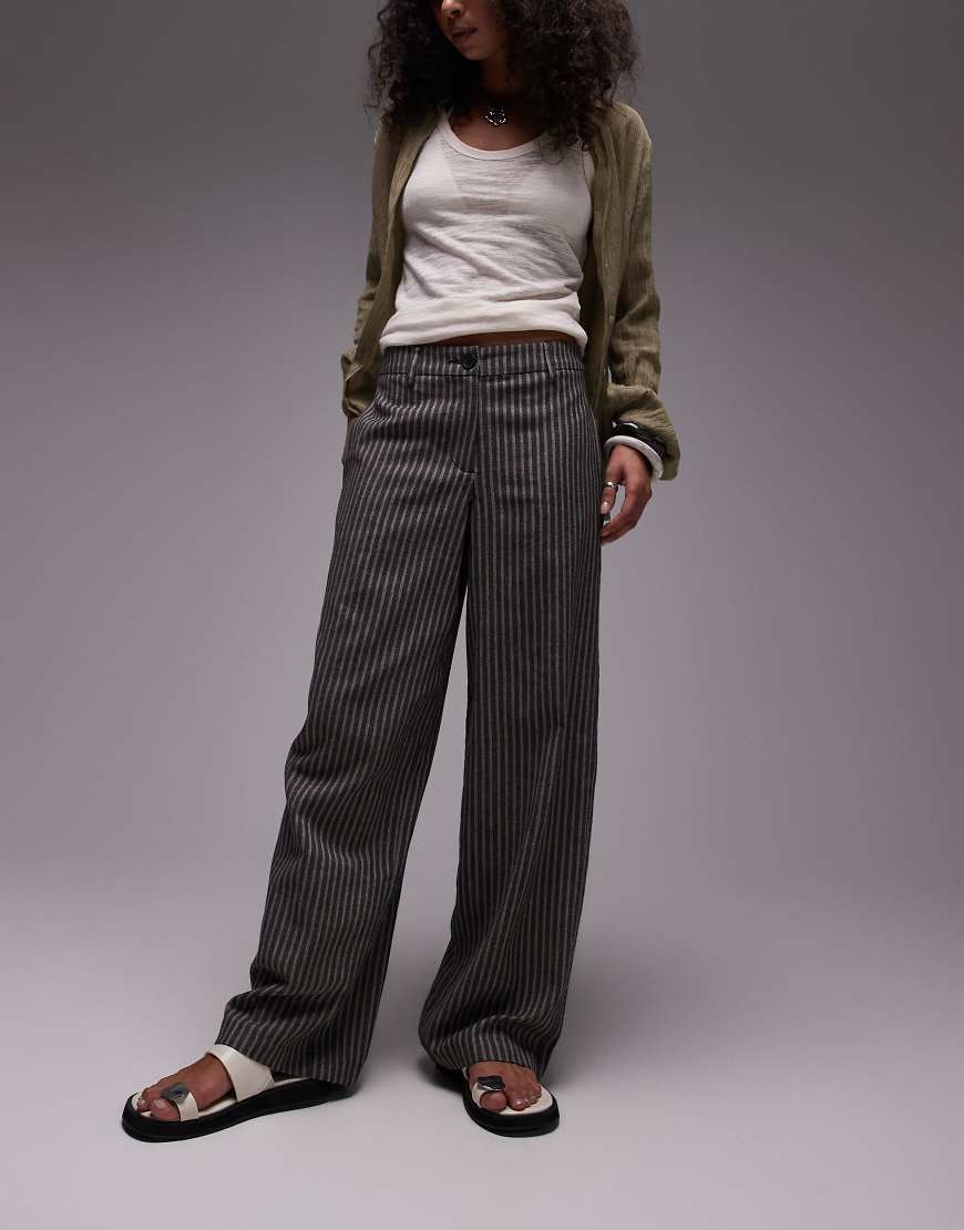 Topshop - Tief sitzende Leinenhose in Schwarzweiß gestreift-Bunt von Topshop