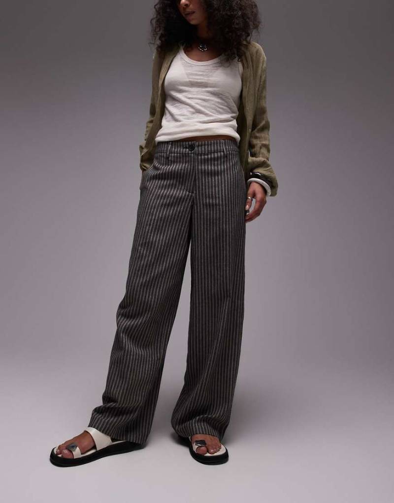 Topshop - Tief sitzende Leinenhose in Schwarzweiß gestreift-Bunt von Topshop