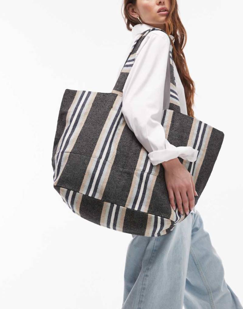 Topshop - Tina - Stofftasche in Schwarz mit Streifen von Topshop