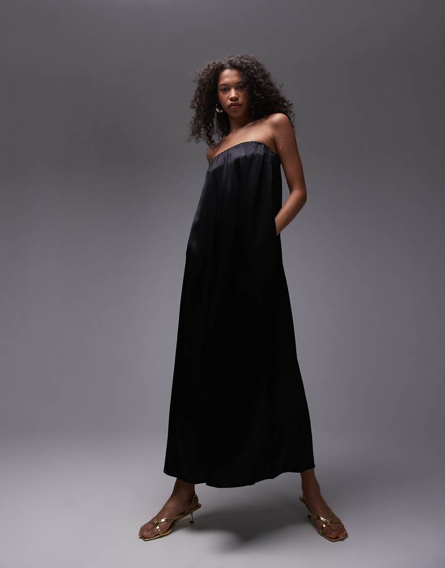 Topshop - Trägerloses Maxikleid aus Satin in Schwarz von Topshop