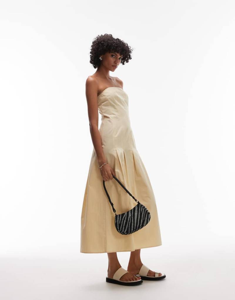 Topshop - Trägerloses Midikleid in Buttermilchgelb mit Ziernaht-Grün von Topshop