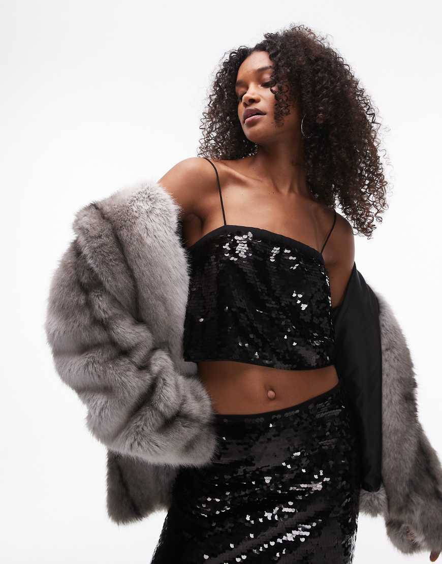 Topshop - Trägerloses Oberteil mit Paillettenbesatz in Schwarz, Kombiteil von Topshop