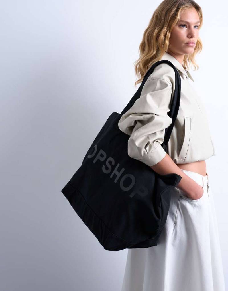 Topshop - Tragetasche aus Canvas in Schwarz von Topshop