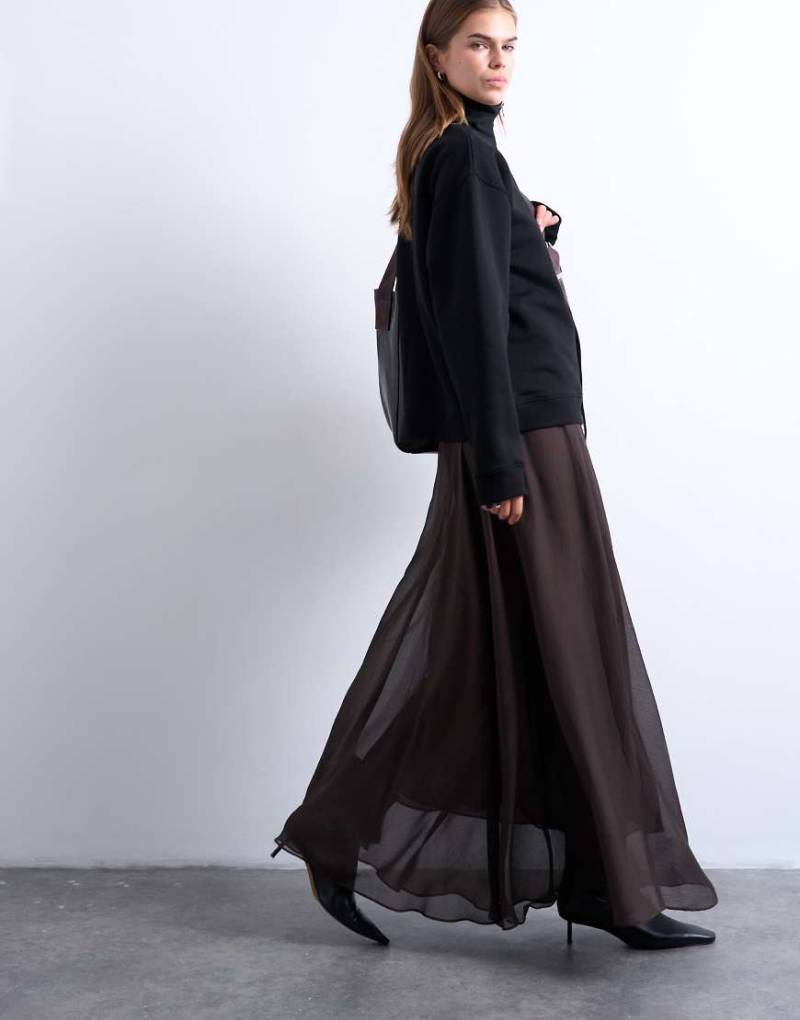 Topshop - Transparenter, langer Tellerrock in Schokobraun-Brown von Topshop