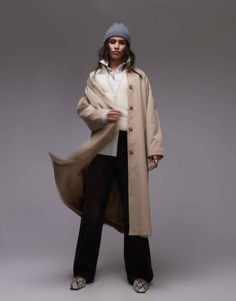 Topshop - Trenchcoat im 90er-Stil in Steinbeige-Neutral von Topshop