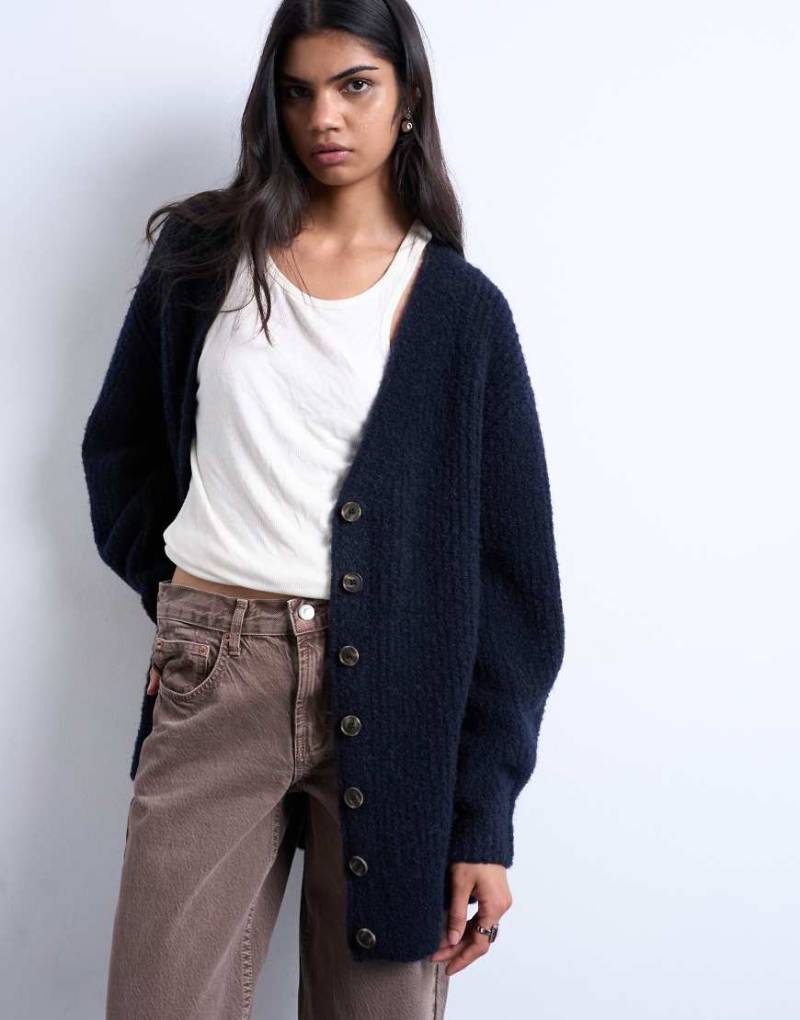 Topshop - Ultimate - Boyfriend-Strickjacke in Marineblau-Grau von Topshop