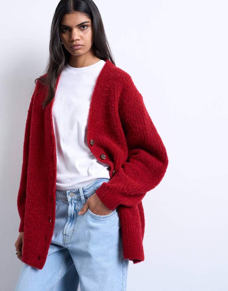 Topshop - Ultimate - Boyfriend-Strickjacke in Rot mit Oversize-Passform von Topshop