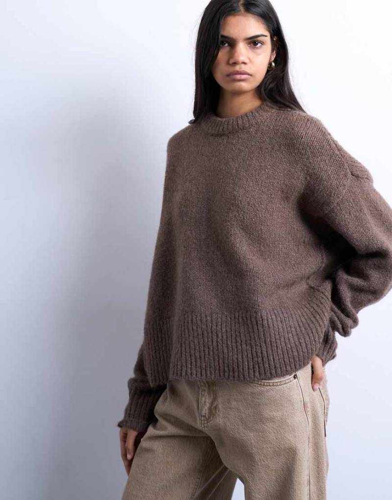 Topshop - Ultimate - Flauschiger Strickpullover aus Wollmix in Mokkabraun-Brown von Topshop