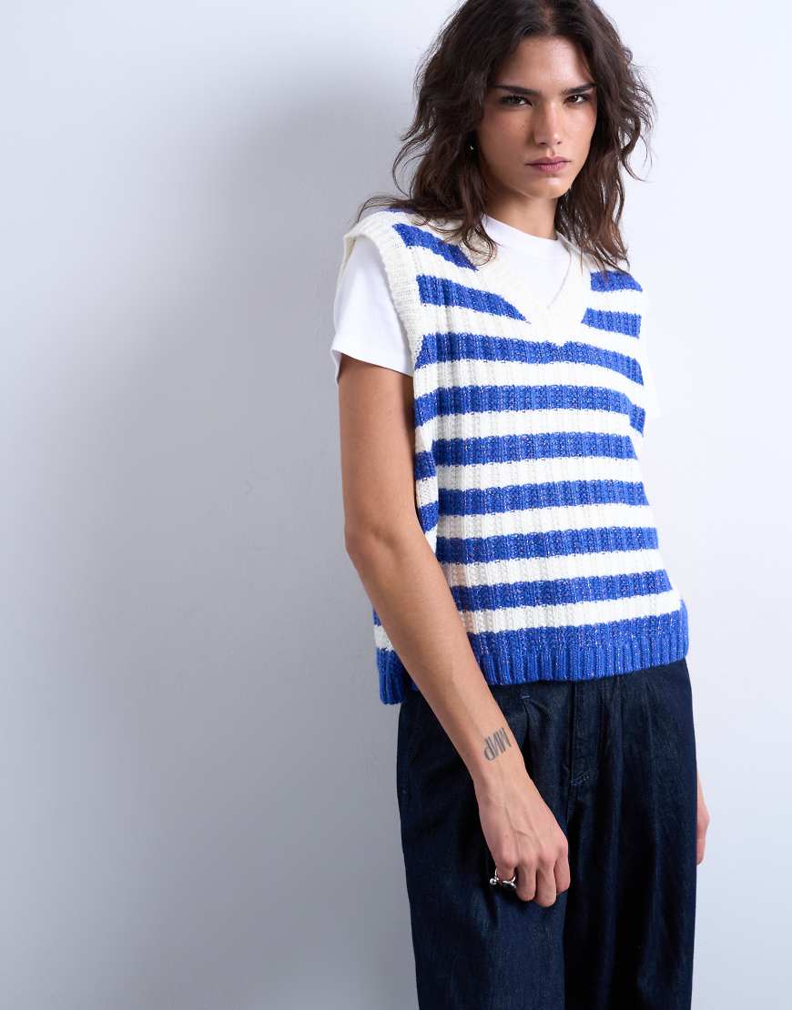 Topshop - Vintage-Strickpullunder mit blauen Streifen Topshop - Vintage-Strickpullunder mit blauen Streifen von Topshop