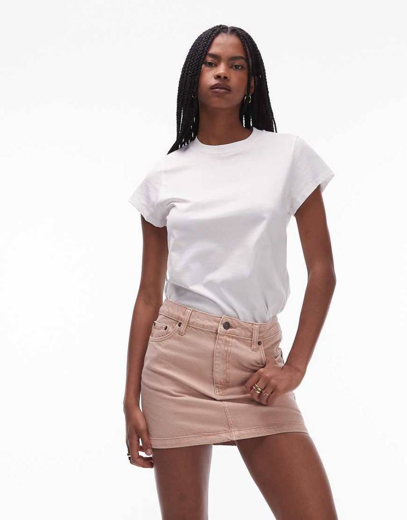 Topshop - Volant-Minirock aus Denim in Altrosa von Topshop