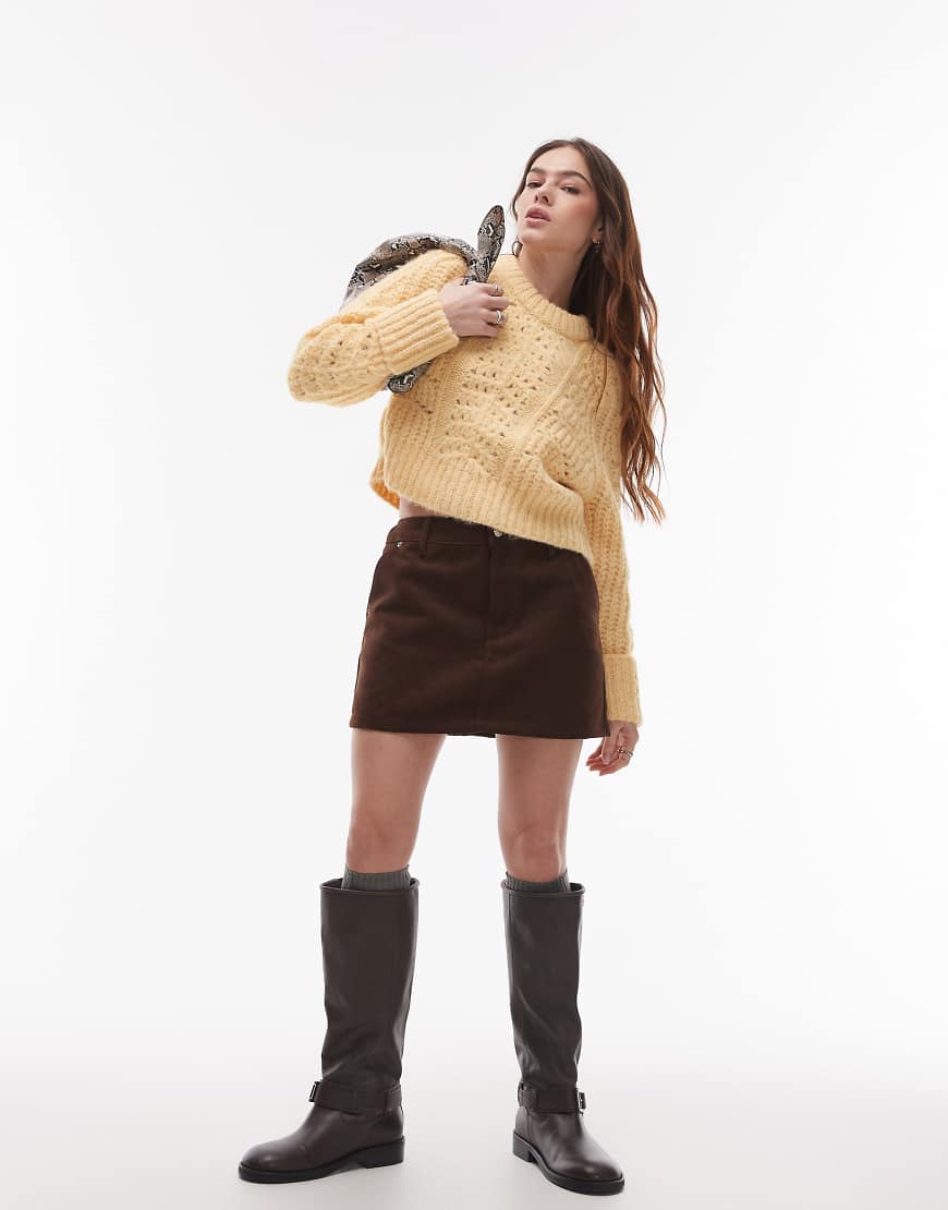 Topshop - Volant-Minirock aus Wildlederimitat in Braun von Topshop