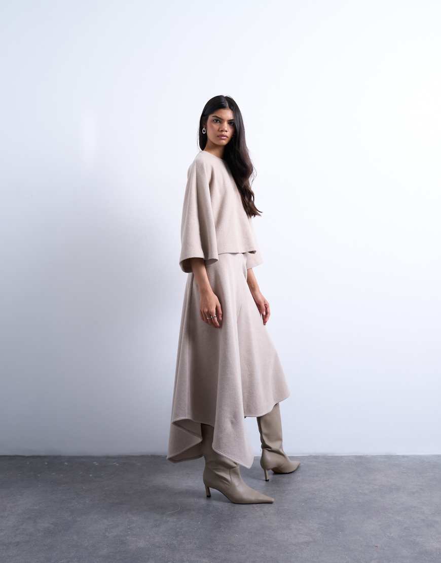 Topshop - Weicher, asymmetrischer Rock in Taupe mit Zipfelsaum, Kombiteil-Neutral von Topshop