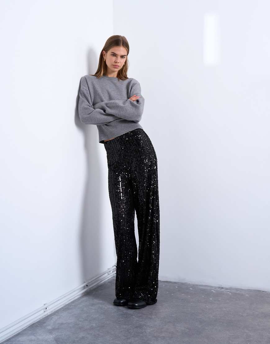Topshop - Weite Hose in Schwarz mit Pailletten Topshop - Weite Hose in Schwarz mit Pailletten von Topshop
