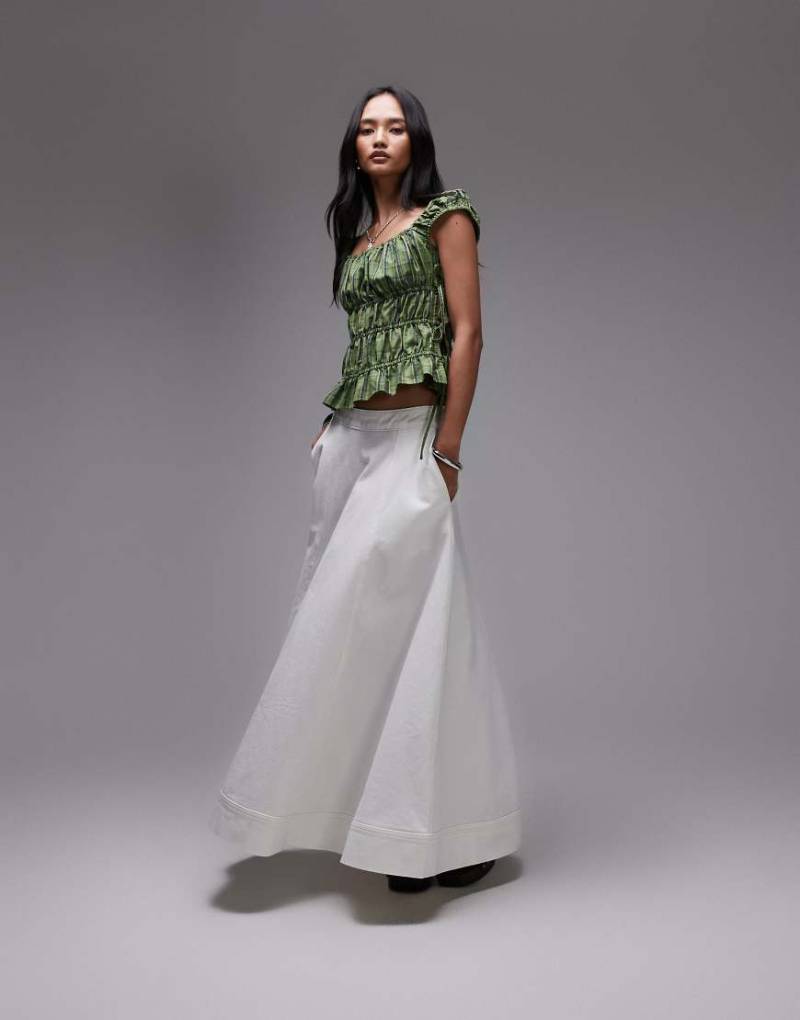 Topshop - Weiter Maxi-Jeansrock in Ecru-Weiß von Topshop