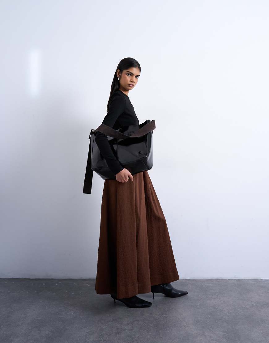 Topshop - Weiter Maxirock in Braun mit schwarzen Streifen-Brown von Topshop