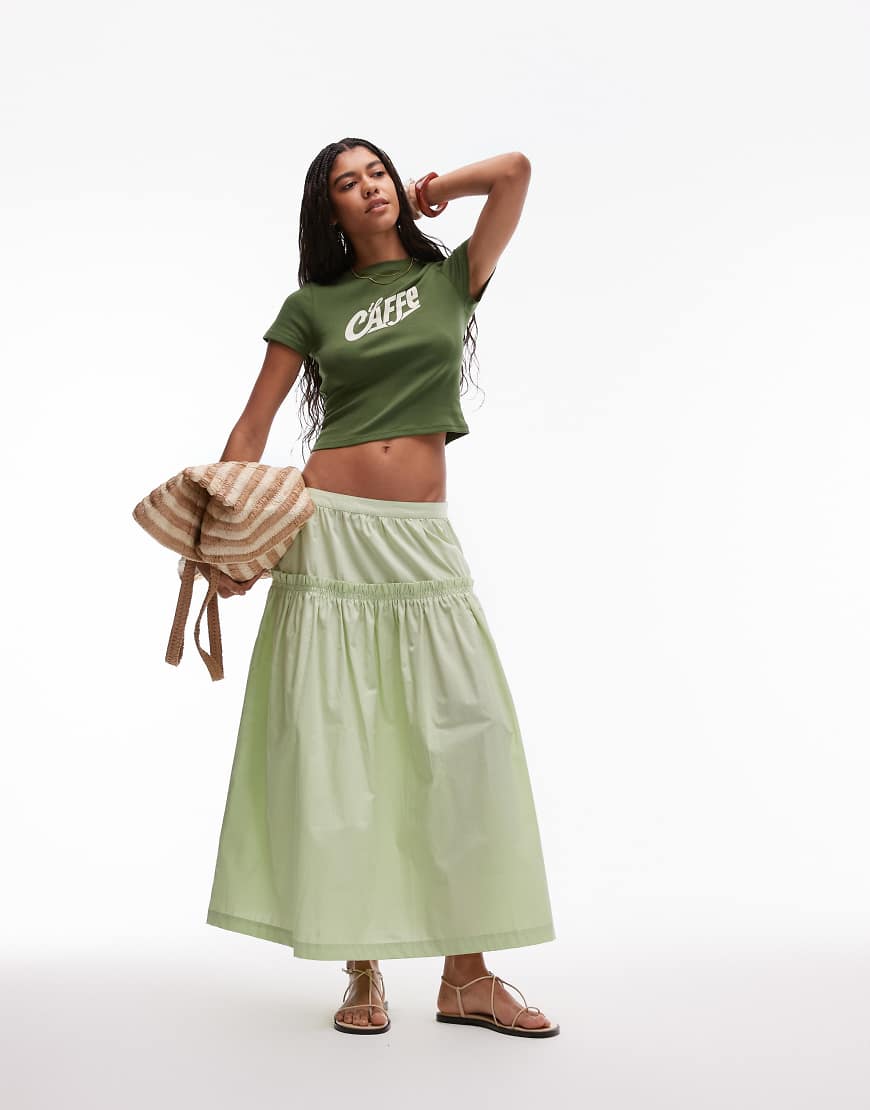 Topshop - Weiter Popeline-Rock in Grün mit Rüschen Topshop - Weiter Popeline-Rock in Grün mit Rüschen von Topshop