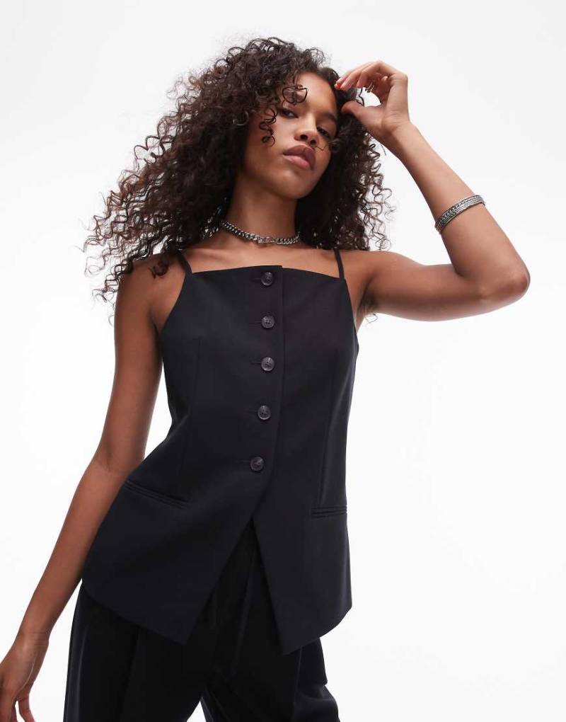 Topshop - Weste in Schwarz mit eckigem Ausschnitt von Topshop