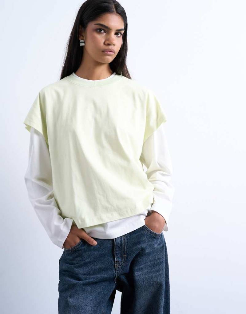 Topshop - Zweilagiges Skater-T-Shirt in Grün und Ecru von Topshop