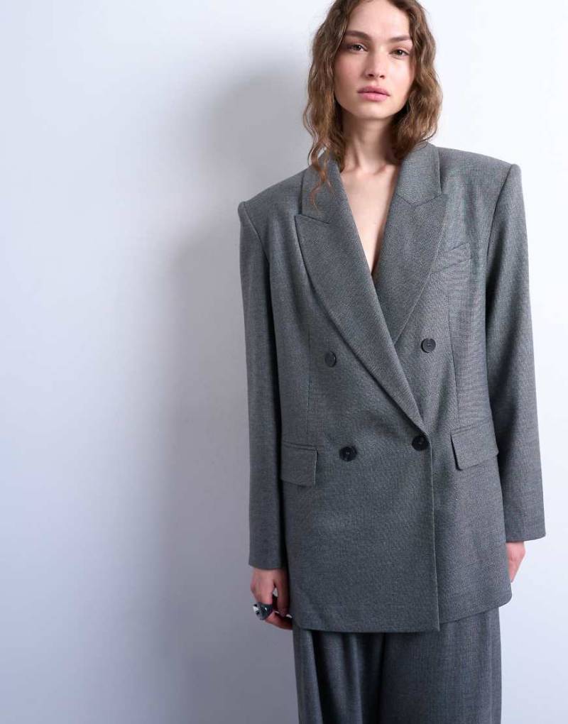Topshop - Zweireihiger Oversize-Blazer im Stil der 80er-Jahre in Grau von Topshop