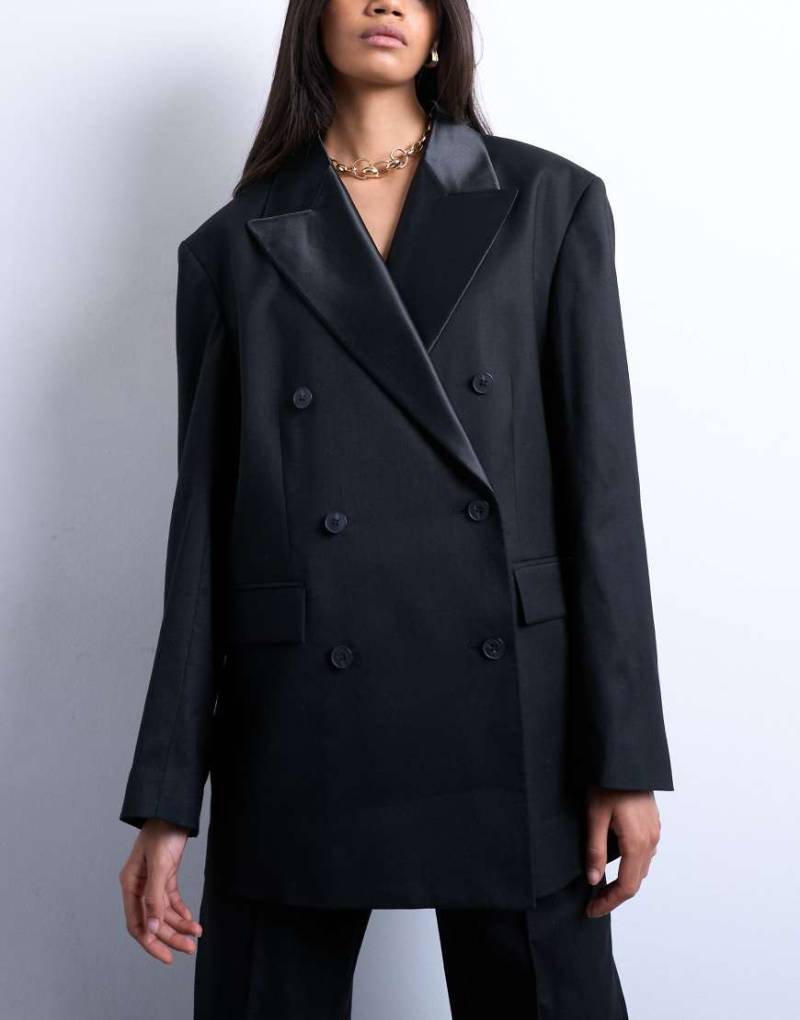 Topshop - Zweireihiger Smoking-Blazer in Schwarz mit sechs Knöpfen, Kombiteil Topshop - Zweireihiger Smoking-Blazer in Schwarz mit sechs Knöpfen, Kombiteil von Topshop
