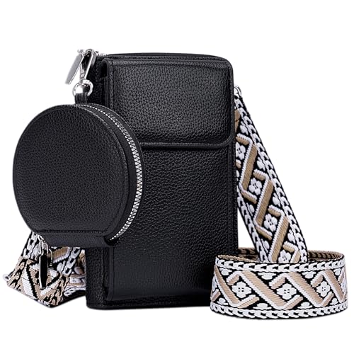Toptime Handytasche Zum Umhängen mit Mini-Beutel, Kleine Umhängetasche Damen mit Boho-Breiter Träger, Handyumhängetaschen Damen Handytasche mit Portemonnaie für Einkaufen, Gassi gehen, Kurzausflug von Toptime