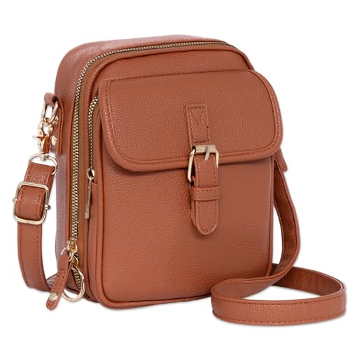 Toptime Handytasche zum Umhängen, Vintage Leder Crossbody Bag Damen mit 10 Kartenfächern, kleine Handy Umhängetasche mit Verstellbar Schultergurt, Mehrere Taschen Braun Handtasche Damen für Reisen von Toptime