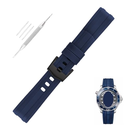 Topuly Ersatz-Uhrenarmband aus Gummi für Omega Seamaster Diver 300 m 300 Aqua-Terra AT150 Speedmaster Moonwatch, 20 mm, Silikon-Armband für Damen und Herren (marineblaue, schwarze Schnalle) von Topuly