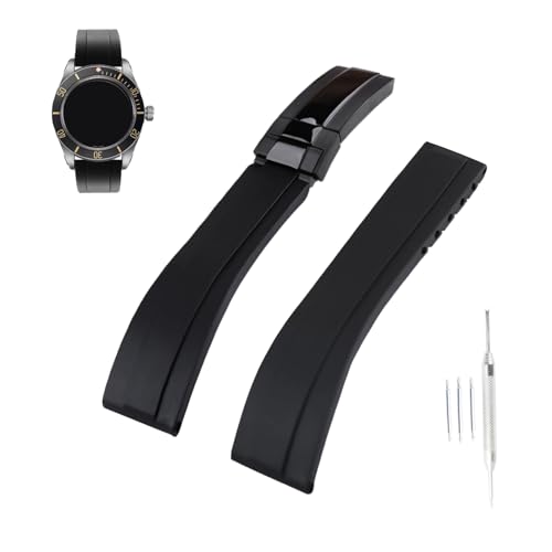 Topuly Ersatz-Uhrenarmband aus Gummi für Rolex SUBMARINER GHOST DATEJUST OYSTERPERTUAL DAYTONA YACHTMASTER Faltschließe, Silikon-Armband, Zubehör für Damen und Herren (Schwarz und Schwarz), 20 mm von Topuly
