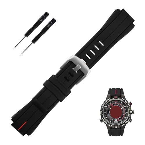 Topuly Ersatz-Uhrenarmband aus Gummi für Timex T2N720 T2N721 T2N739 TW2T76500 TW2T76300 TW2T76400, Silikon-Armband für Damen und Herren, 16 mm, rote Linie, silberne Schnalle, 24 mm x 16 mm von Topuly