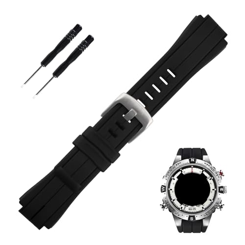 Topuly Ersatz-Uhrenarmband aus Gummi für Timex T2N720 T2N721 T2N739 TW2T76500 TW2T76300 TW2T76400, Silikon-Armband für Damen und Herren (schwarze Linie, silberfarbene Schnalle) von Topuly